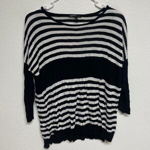 Mango Basics Black White Striped 3/4 Sleeve Dolman Knit Sweater Top S